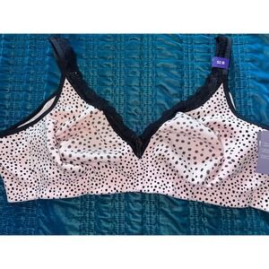 Bravado Designs 52 B Pink Black Polka Dot Full Coverage Comfort Bra New With Tag